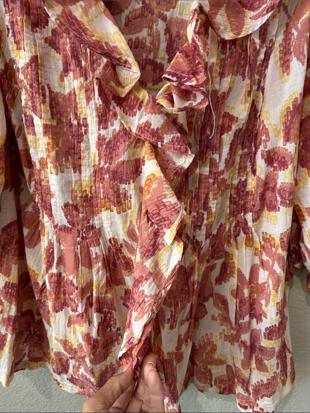 a.n.a Rust & Cream Floral Ruffle Blouse - Picture 5 of 11